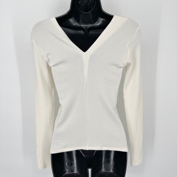 Enza Costa Women's Asymmetric Rib Knit Sweater Top NEW Size M Winter White - Picture 4 of 9